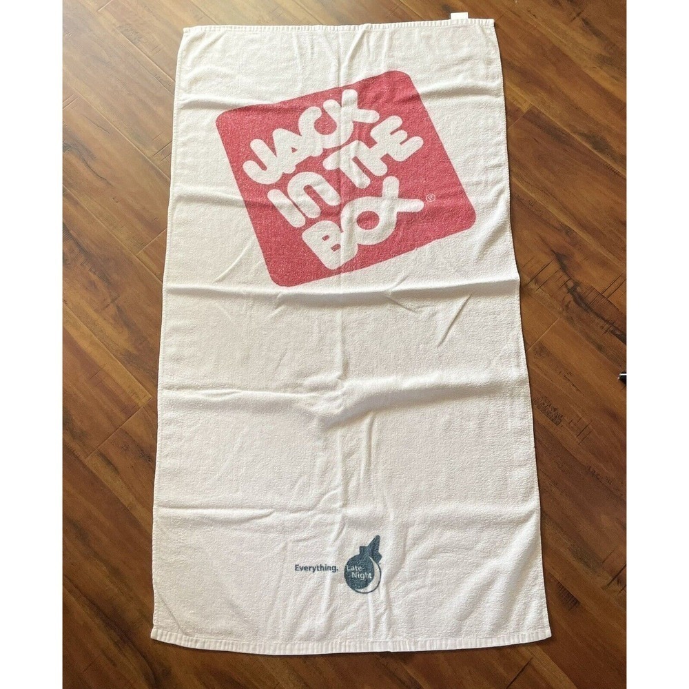 Vintage Jack in the Box Beach Towel White Classic‎ Square Logo Cotton 1888 Mills